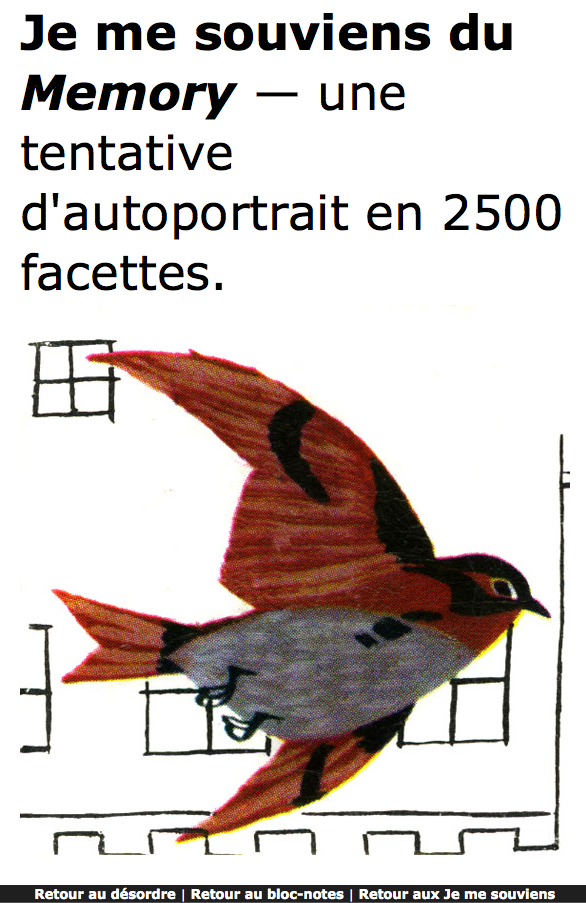 Je me souviens du Memory – une tentative d’autoportrait en 2500 facettes